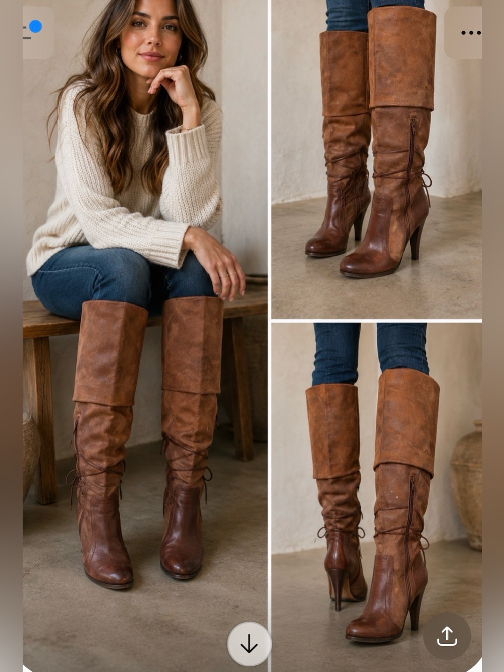 ALDO Tall Cognac Leather & Suede Knee High Boots | EU 38 / US 7.5–8